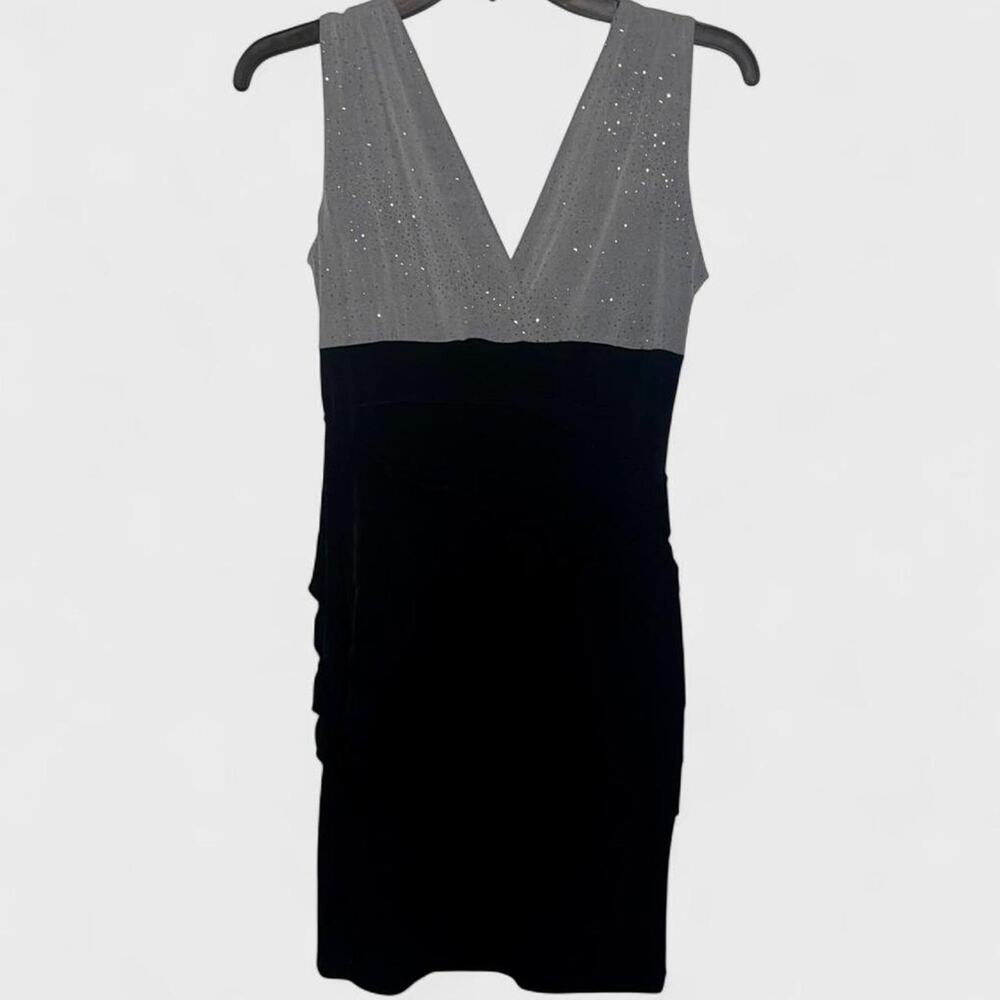 Silver Gray Embellished Black Colorblock Sleeveless Bodycon Dress - Size 6